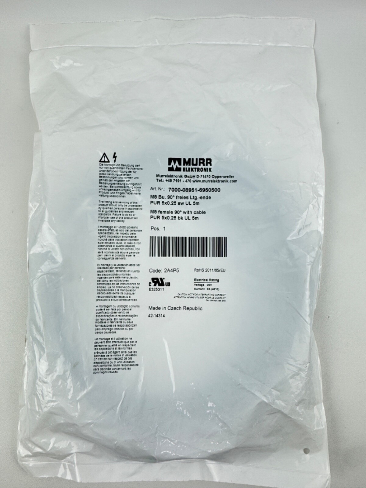 Murr Elektronik 7000-08951-6950500 M8 Bu. 90 degree