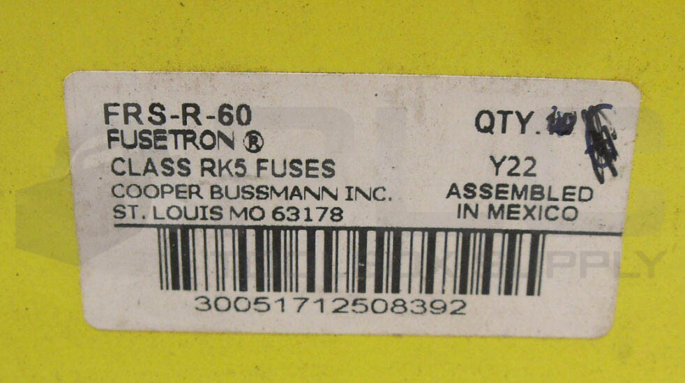 NEW BOX OF 10 BUSSMANN FRS-R-60 ENERGY EFFICIENT FUSE 60A 600VAC 250VDC *READ*