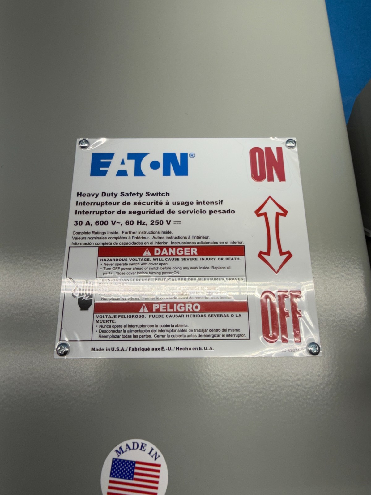 Eaton DH361NGK 30A 600V Series-A Heavy Duty Disconnect Safety Switch