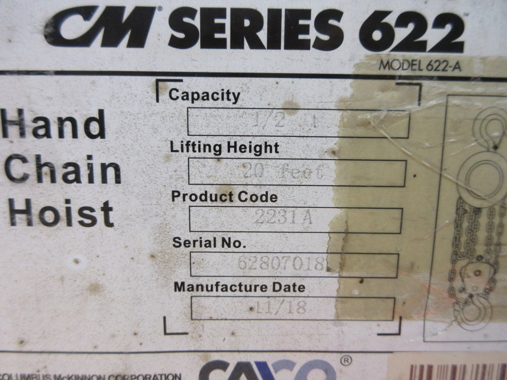 Columbus McKinnon 2231A 1/2T Hand Chain Hoist 622-A