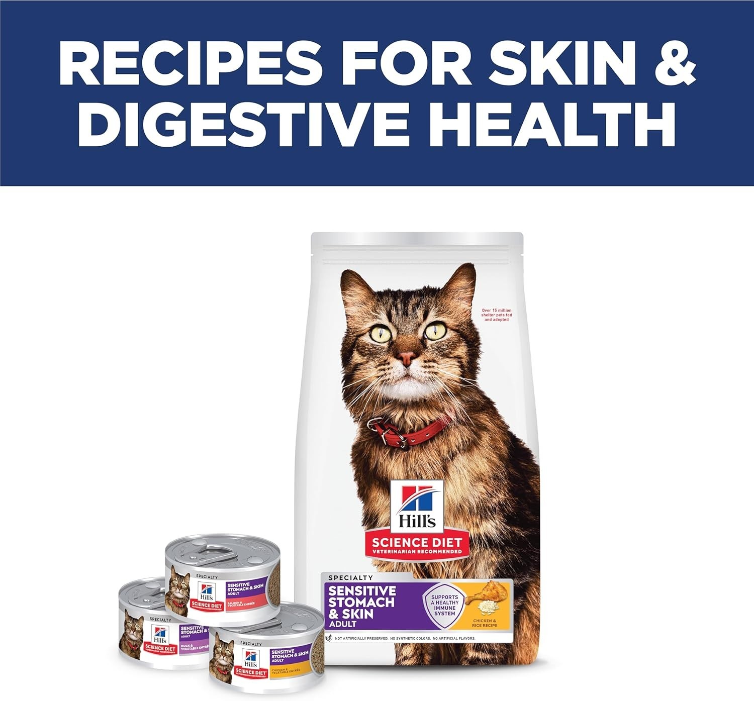 Hill’s Science Diet Adult Sensitive Stomach&Skin Dry Cat Food,Chicken&Rice,15.5l