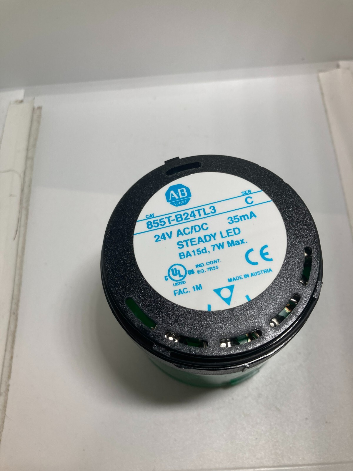 ALLEN BRADLEY 855T-B24TL3 STACK LIGHT GREEN STEADY LED 24VAC/DC 35MA SERIES C