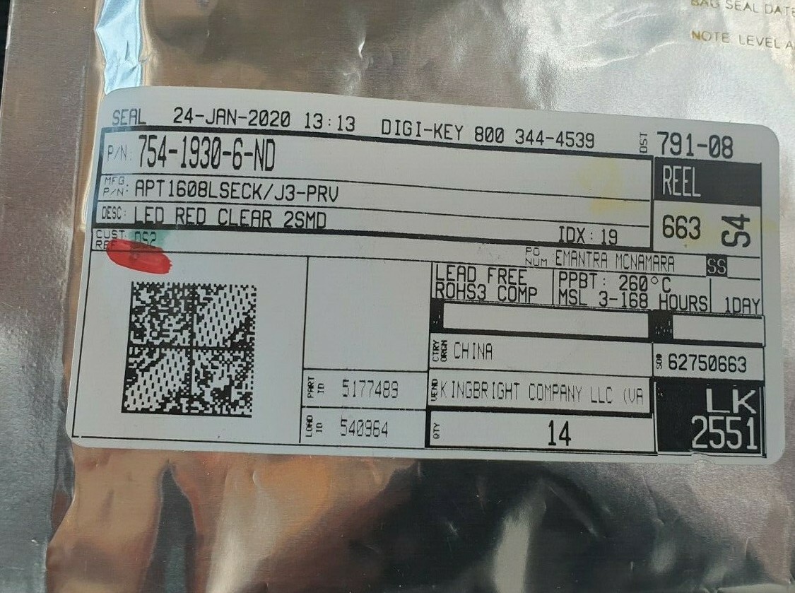 KINGBRIGHT APT1608LSECJ/J3-PRV LED RED CLEAR 2 SMD 14/PK (IN36S3B2)