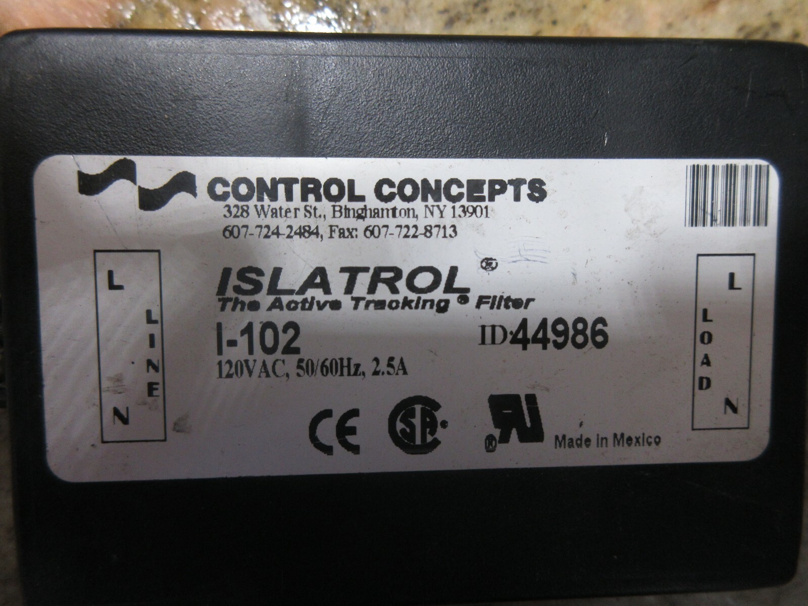 CONTROL CONCEPT ISLATROL TRACKING FILTER I-102 ID44986 120V AC