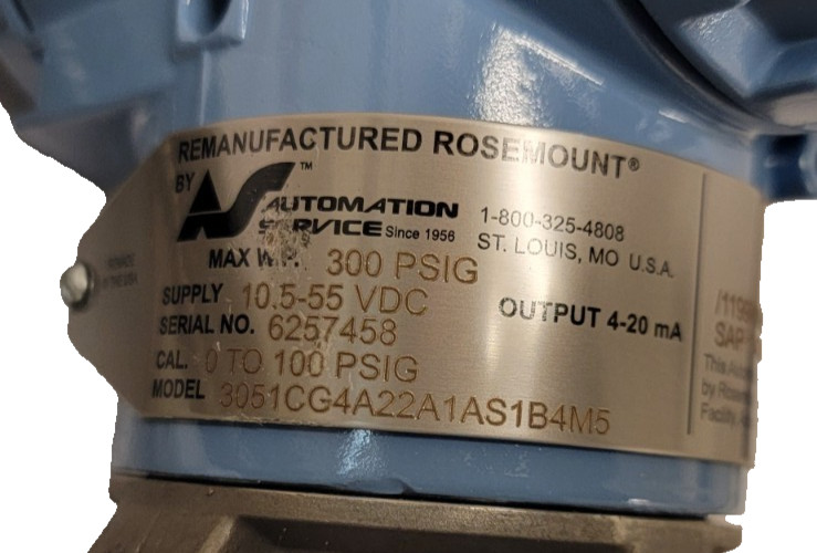 Rosemount 3051 Pressure Sensor Assembly w/ 1199 Transmitter 3051CG4A22A1AS1B4M5