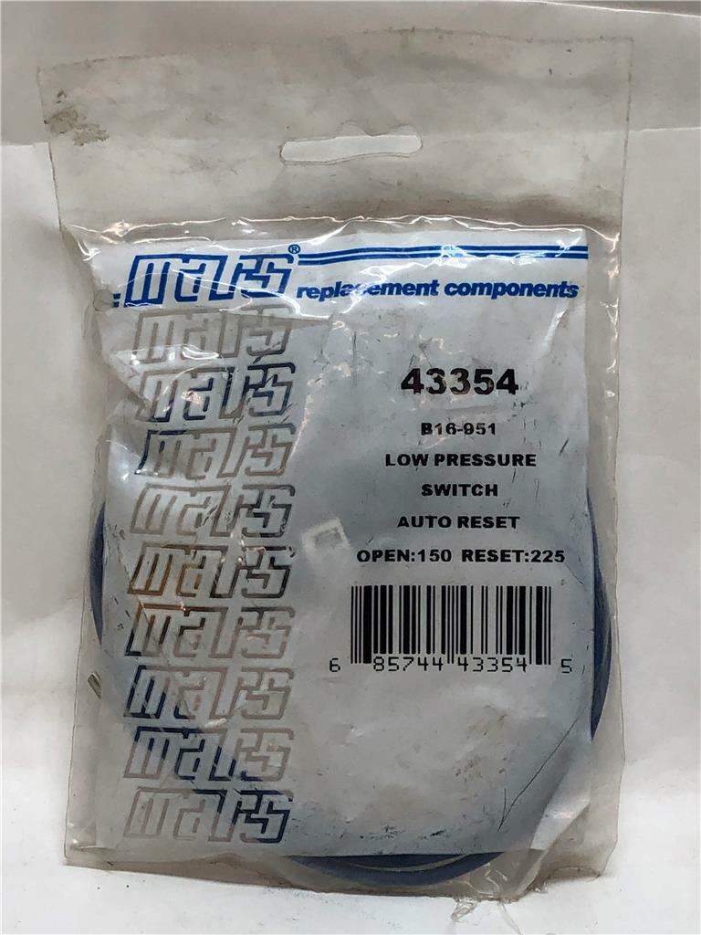 Mars 43354 Low Pressure Switch Auto Reset B16-951 Open: 150 Reset: 225