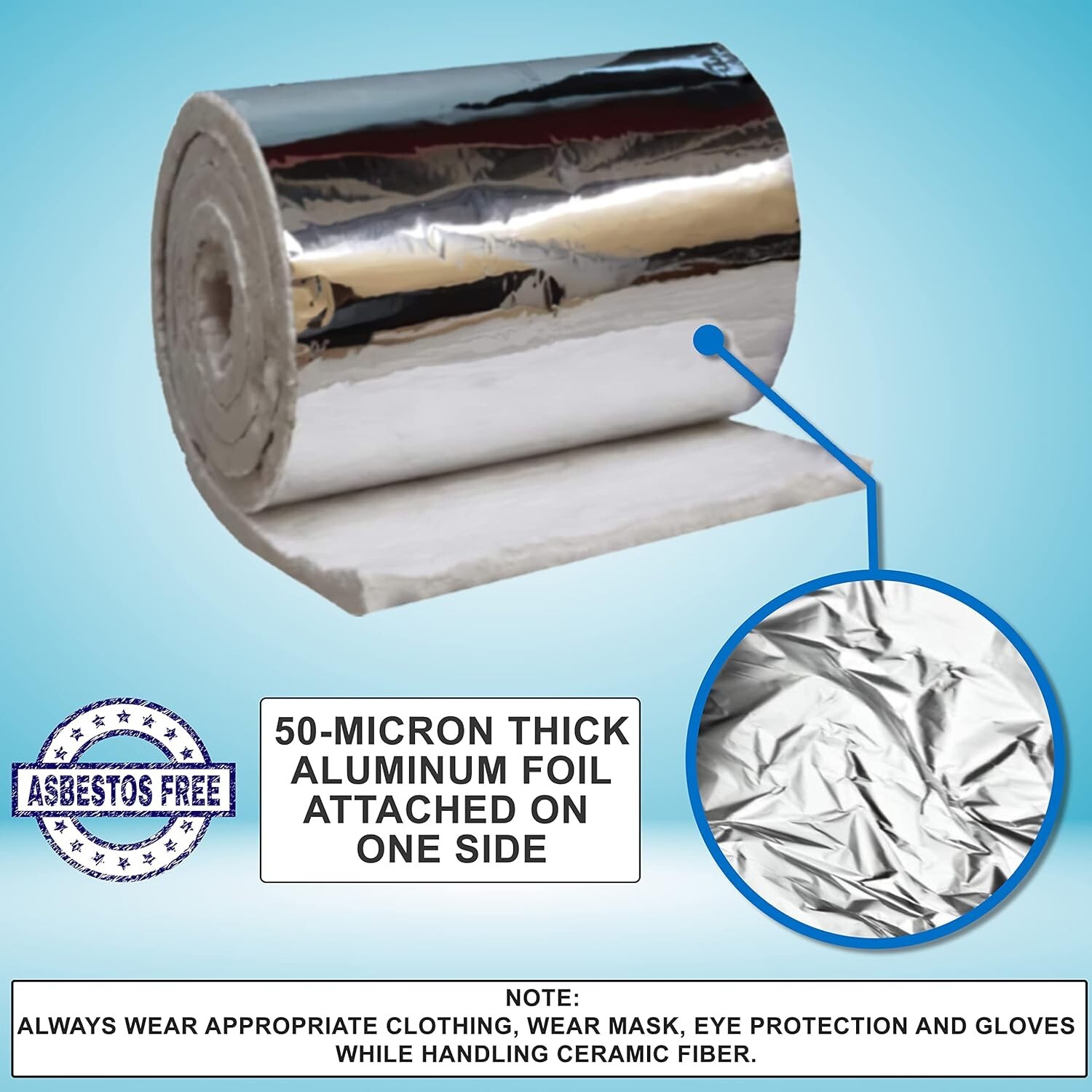 Aluminum Foil Faced Ceramic Fiber Blanket Insulation 8#, 2400F, 1″ x 24″ x 12.5′
