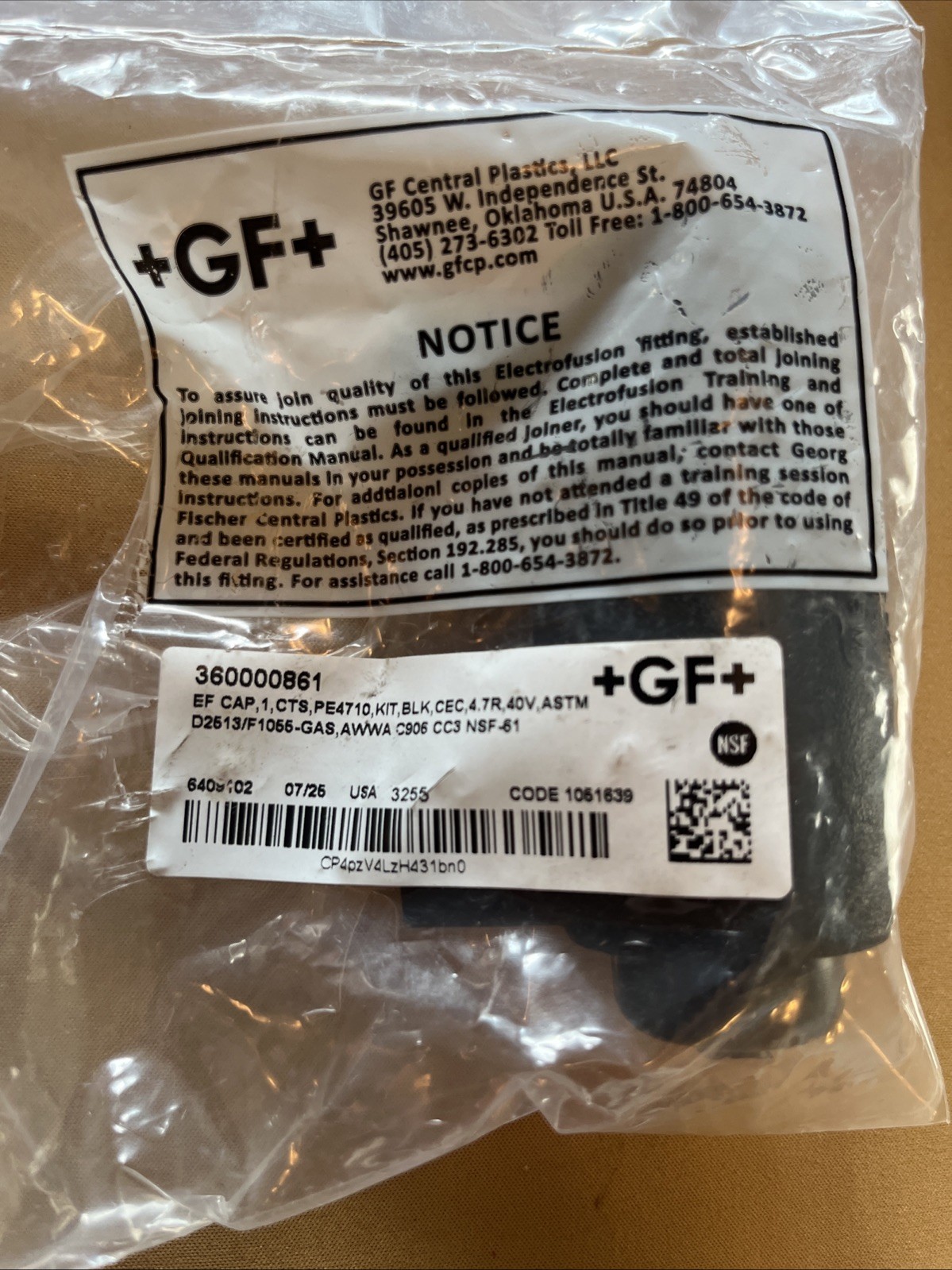 +GF+ CENTRAL ELECTROFUSION EF CAP 4 IPS PE4710 KIT 4.7R 40V