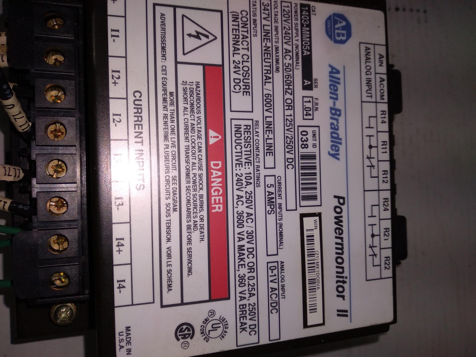 ALLEN-BRADLEY 1403-NSC SER.A ALLEN-BRADLEY 1403-MM05A SER.A 1.04FRN 120/240V AC