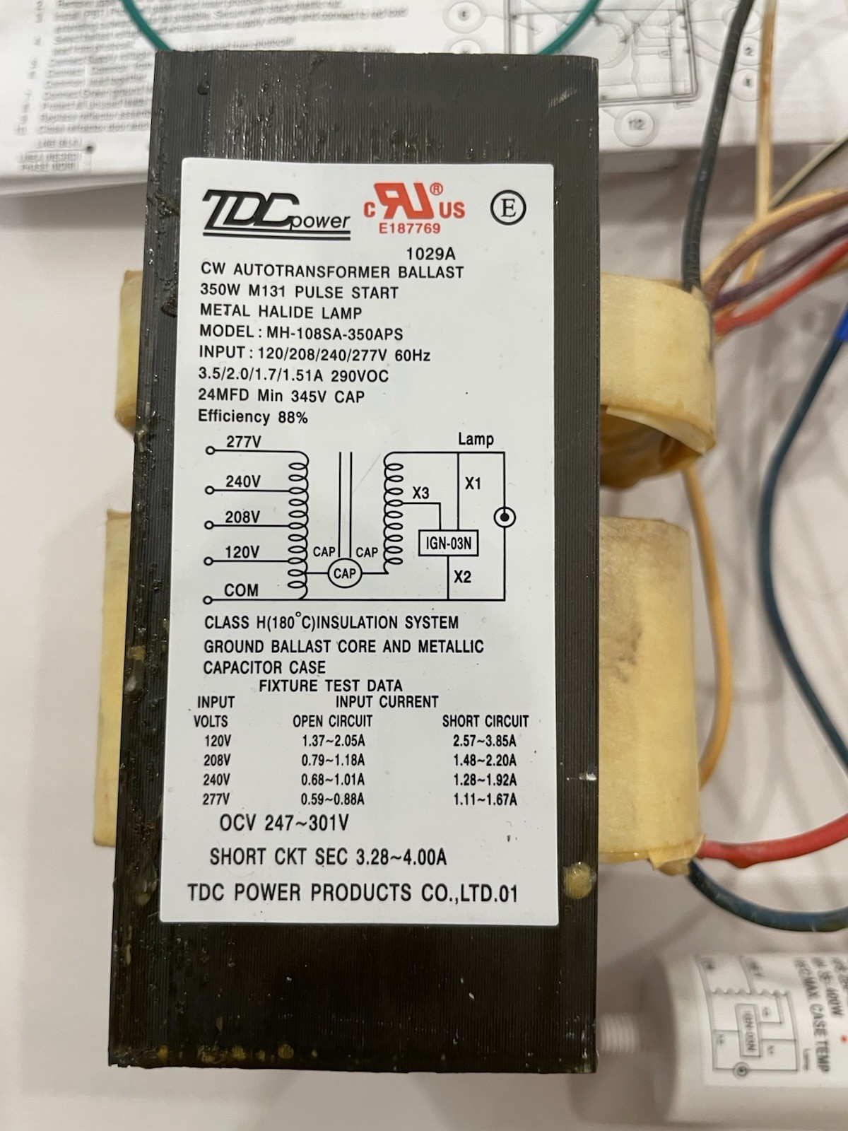TDC MH-108SA-350APS Auto Transformer Ballast With Components
