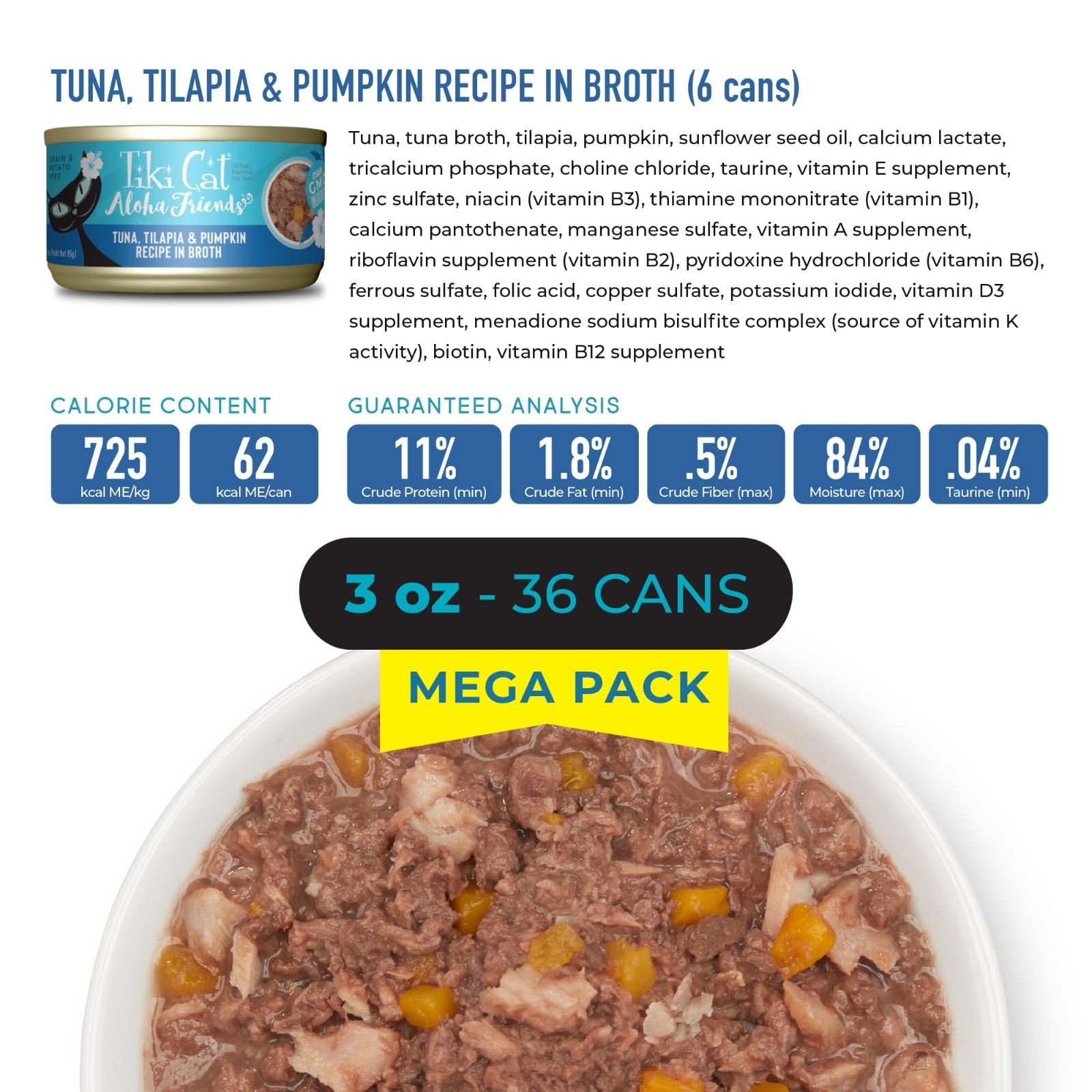 Tiki Cat Aloha Friends Wet Cat Food, Tuna Favorites, Mega Pack, 3 oz. Can (36 Ct