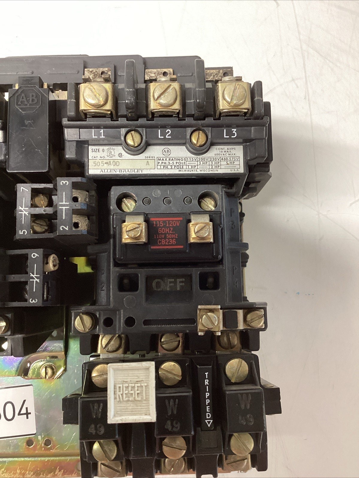Allen-Bradley 505-A0D Size 0 Motor Starters w/ CB236 Coil & Overload Relay Q-604