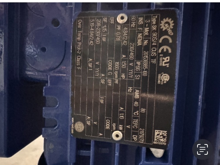NORD SK 1SM50AZB-90S/4 CUS TF 1.5HP Gear Motor 230/460V 3-Phase 332RPM 5:1 Ratio