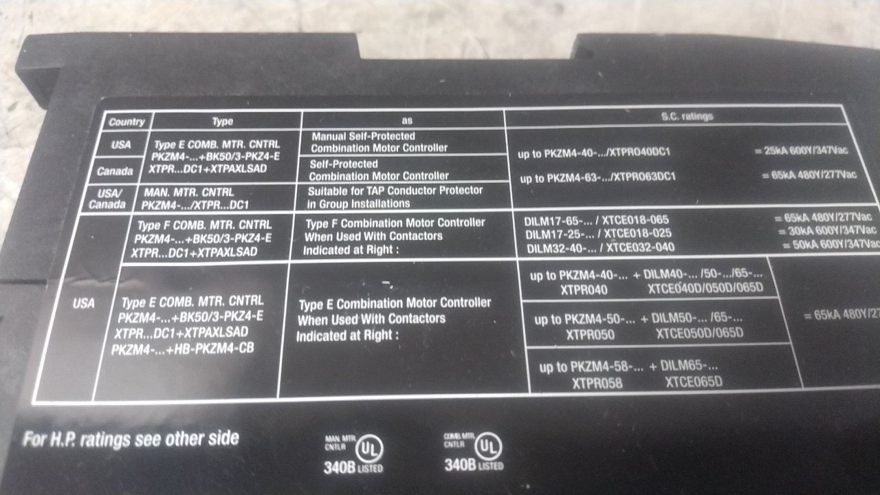 Eaton XTPR063DC1 600VAC 3-Pole Three Phase Manual Motor Protector