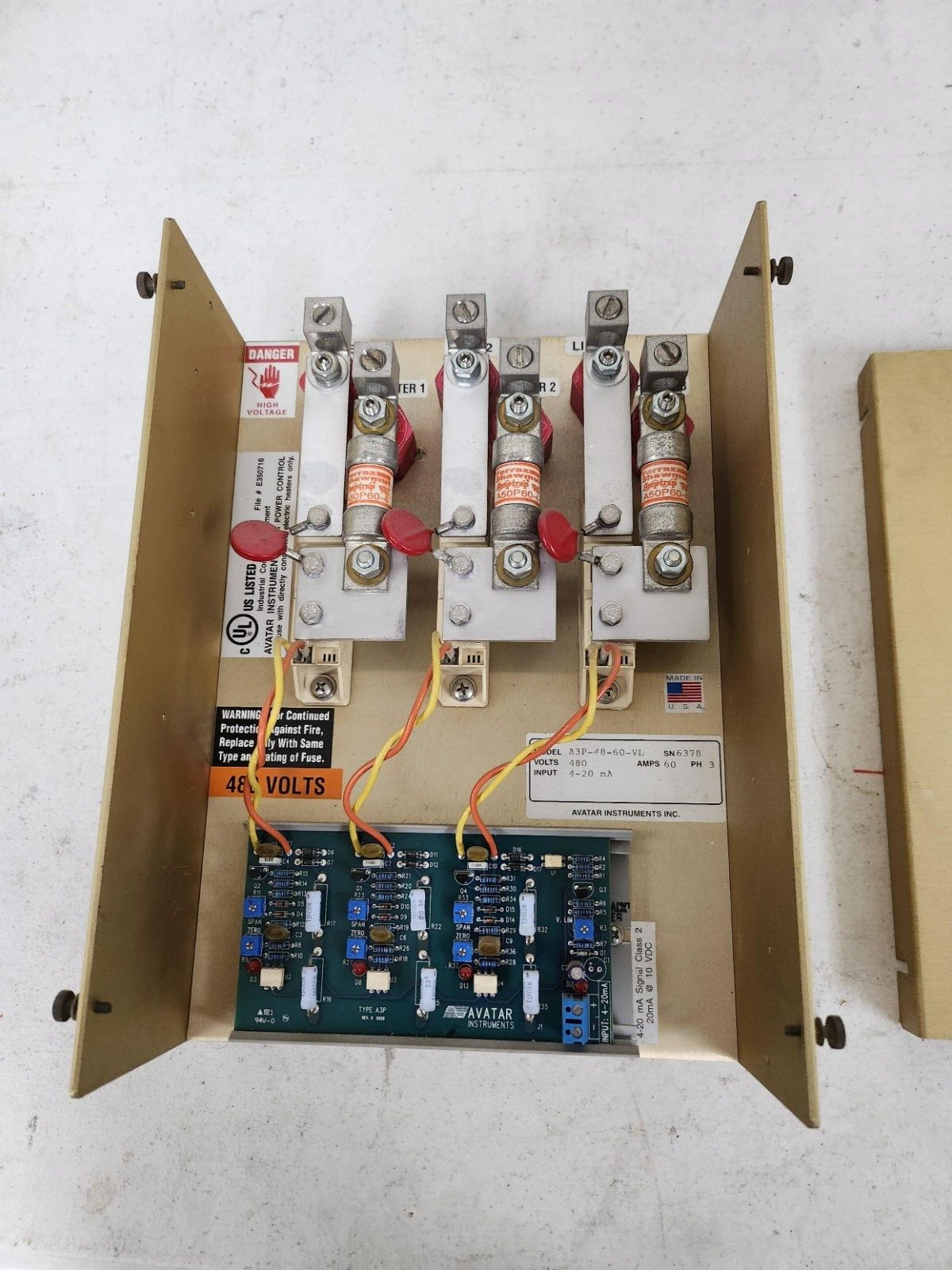 Avatar Instruments A3P-48-60 Power Process Controller 480 V 60 Amp 4-20 mA