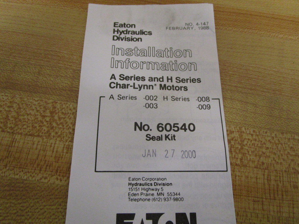 Eaton Hydraulics 60540-000 Char-Lynn Hydraulic Motor Seal Kit 60540