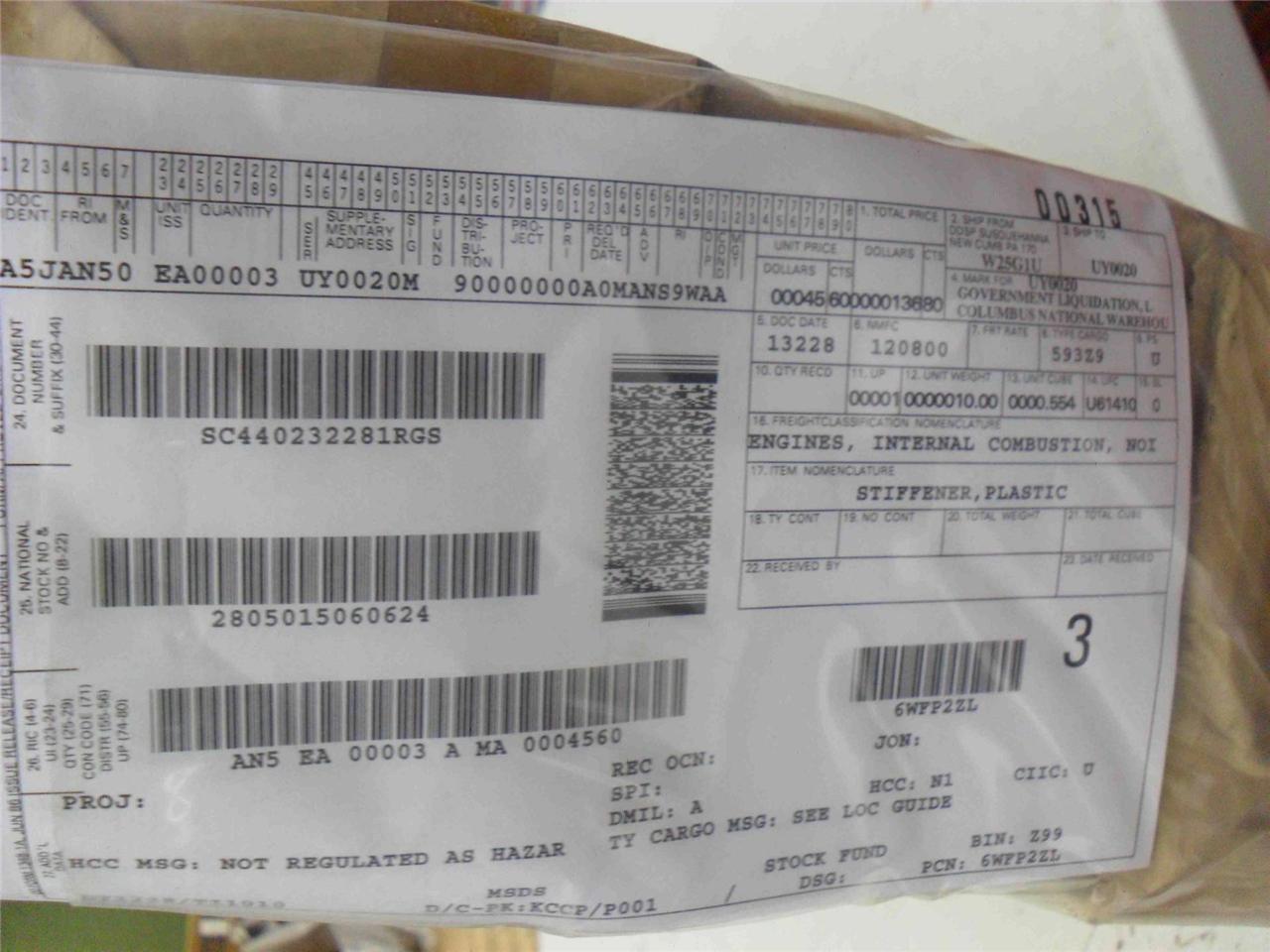 NEW Plastic Stiffiner 54631775 2805-01-506-0624 (Sold Separately.)