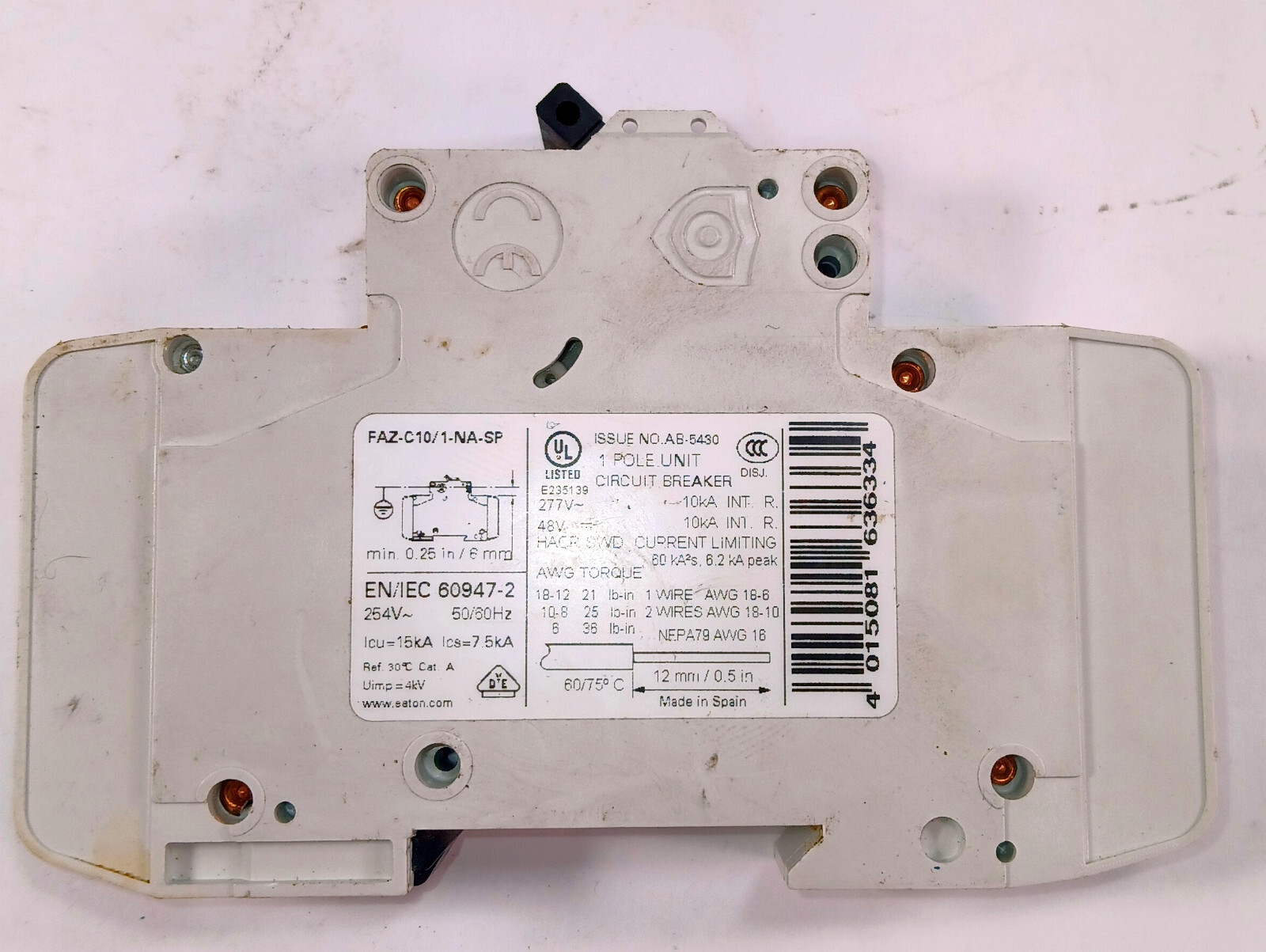 1 USED EATON FAZ-C10/ 1-NA-SP 10A 1 POLE CIRCUIT BREAKER ***MAKE OFFER***