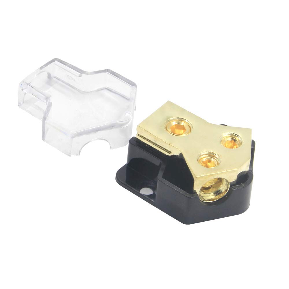 RKURCK 2 Way Power Distribution Block, 0/2/4 AWG Gauge in, 4/8/10 2 Way, 2Way
