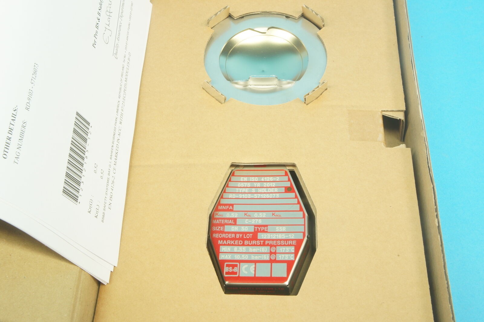 BS&B 12312185-12 SSR break disk 2in.(2″)/DN50 HASTC-276,8.55-10.50bar(G)@173°C