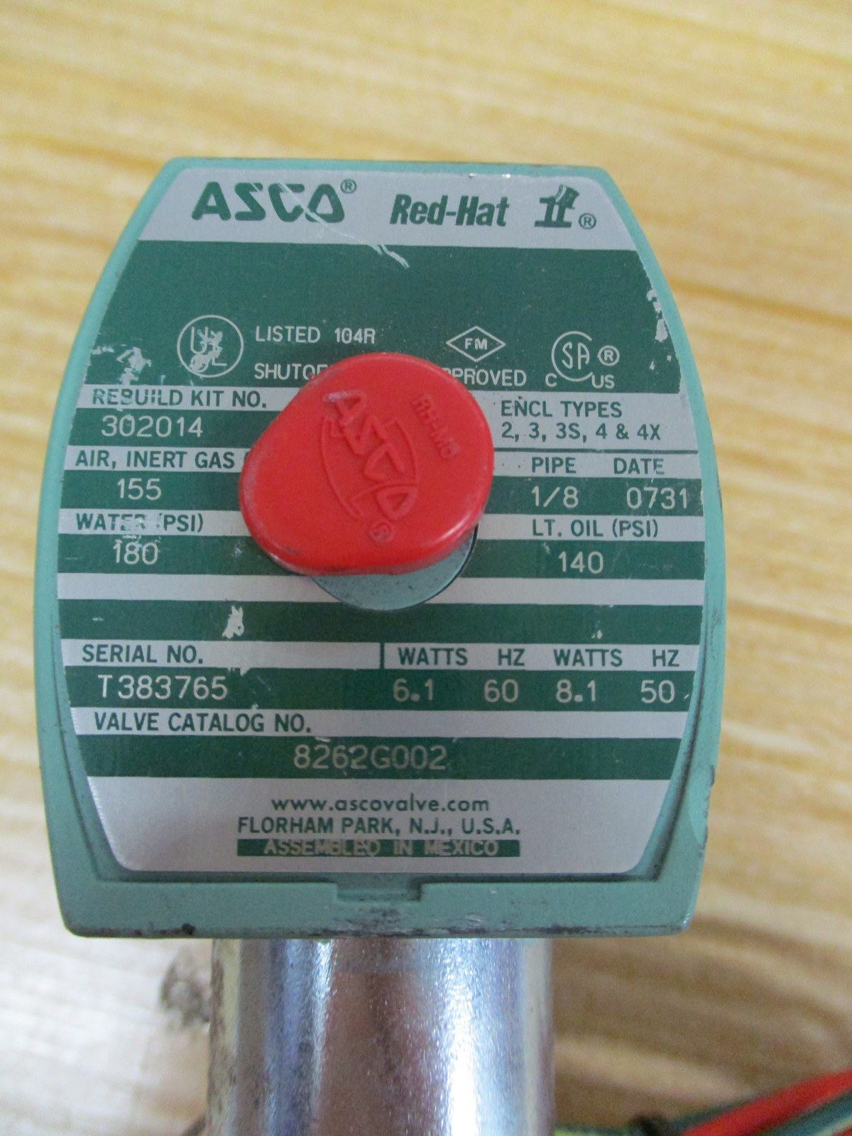 Asco 8262G002-120 Red-Hat II Solenoid Valve 8262G002