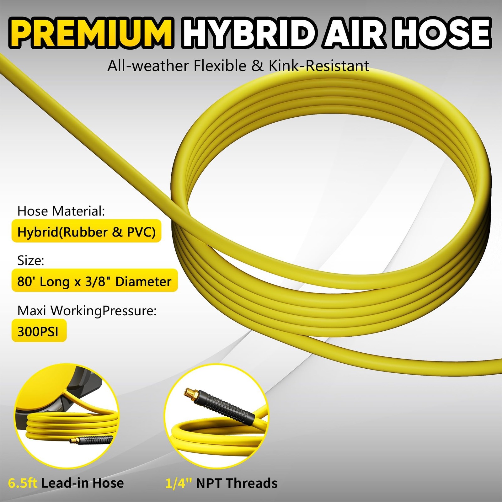 SILVEL Retractable Air Hose Reel, 3/8 in x 80FT Hybrid Hose Max 300PSI, Air C…