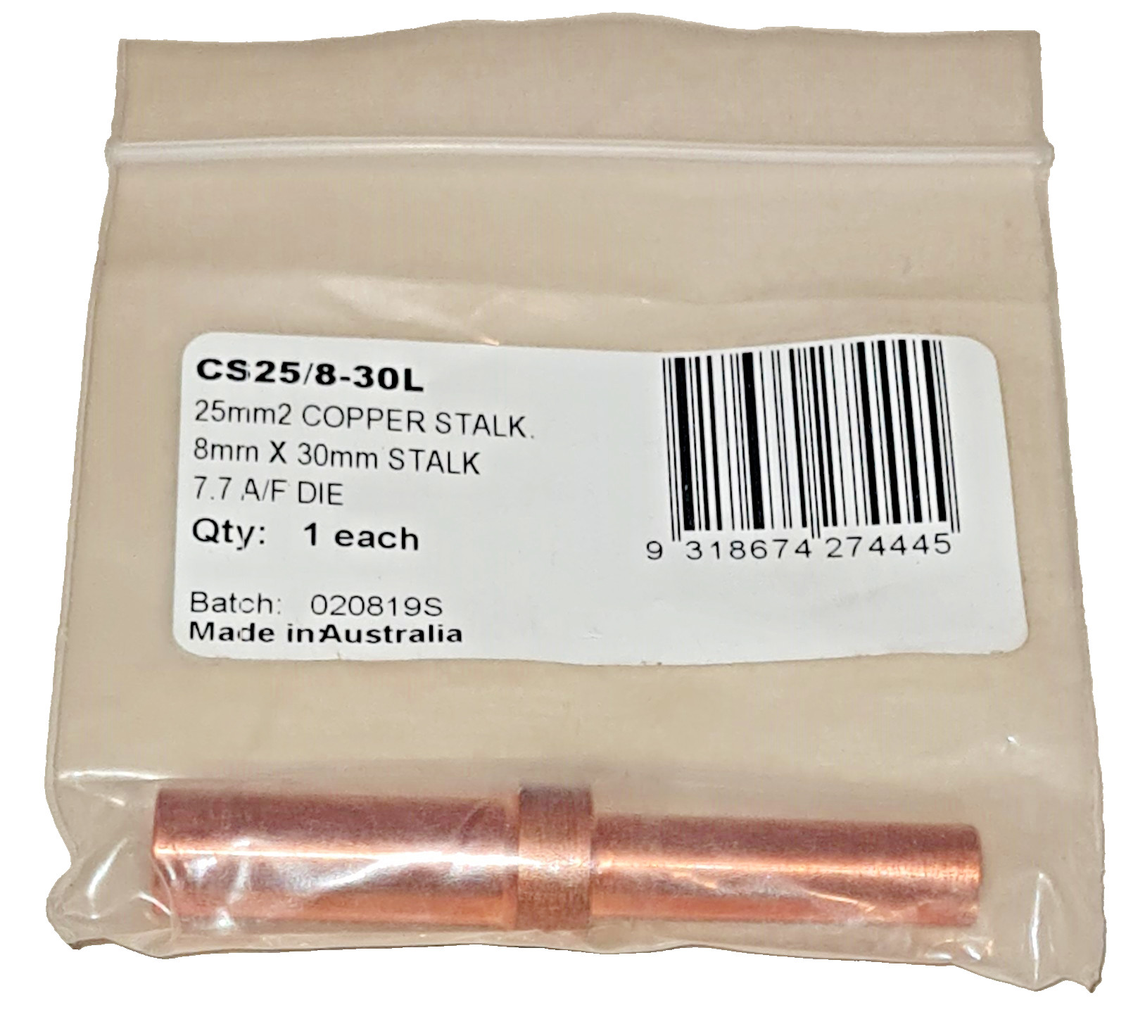 CS25/8-30L Copper Stalk – 25mm2 – 8mmx30mm Stalk