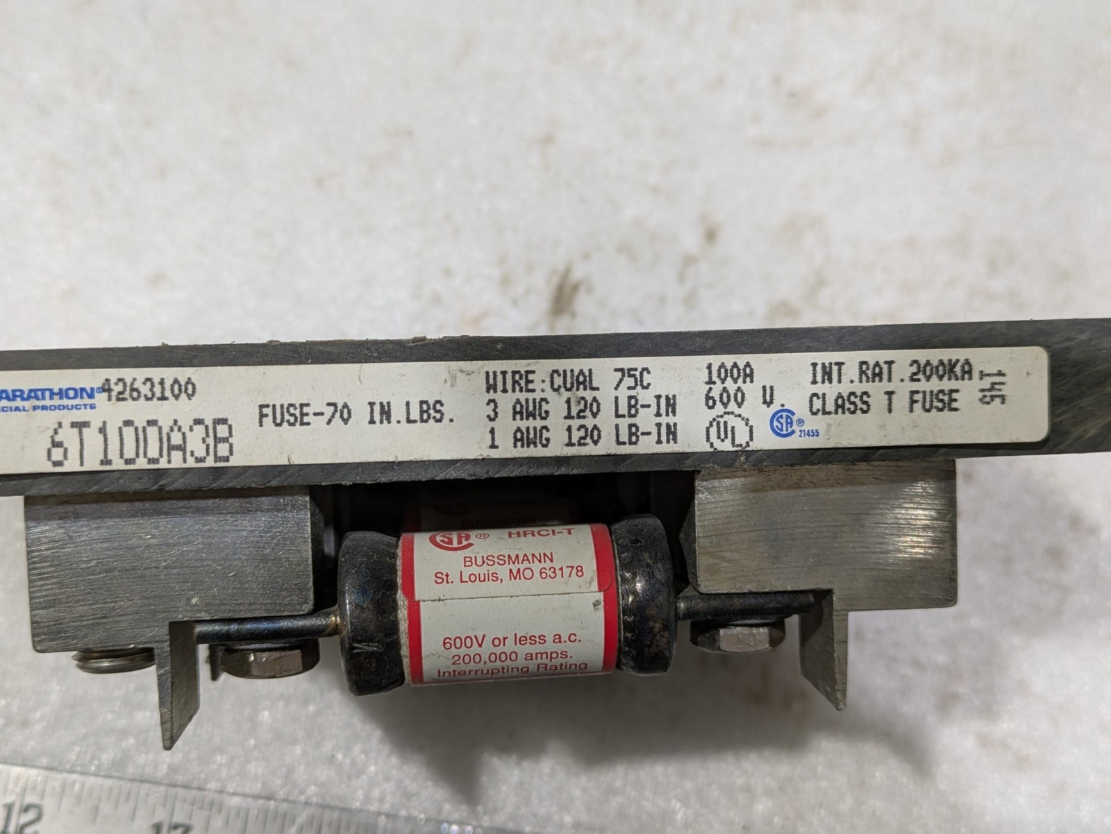 MARATHON 6T100A3B FUSE-70 100A 600V CLASS T FUSE 200KA … FUSE HOLDER ONLY