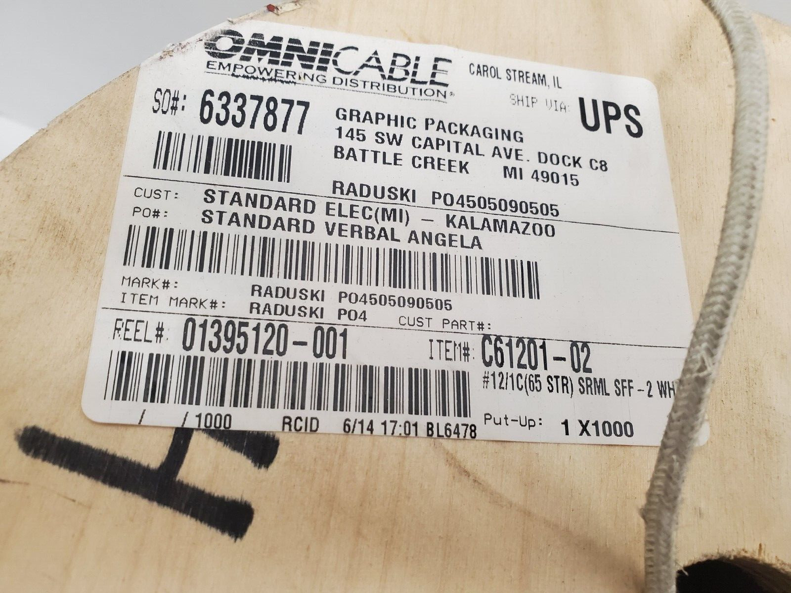 NEW OLD STOCK! OMNICABLE LBS 12AWG 600V WHITE CABLE SPOOL C61201-02