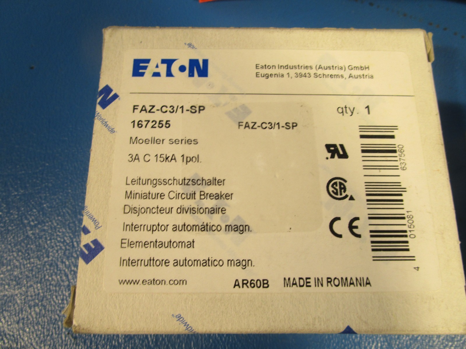 Eaton FAZ-C3/1-SP, MOTOR PROTECTION CIRCUIT BREAKER 3 AMP