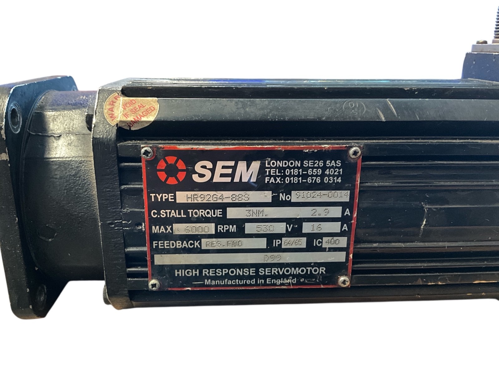 SEM HR92G4-88S High Response AC Servo Motor 6000RPM 3Nm Resolver Feedback 530V