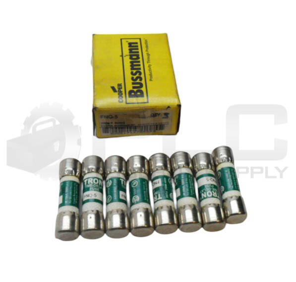 NEW BOX OF 8 BUSSMANN FNQ-5 TIME DELAY FUSE 5A 500VAC *READ*