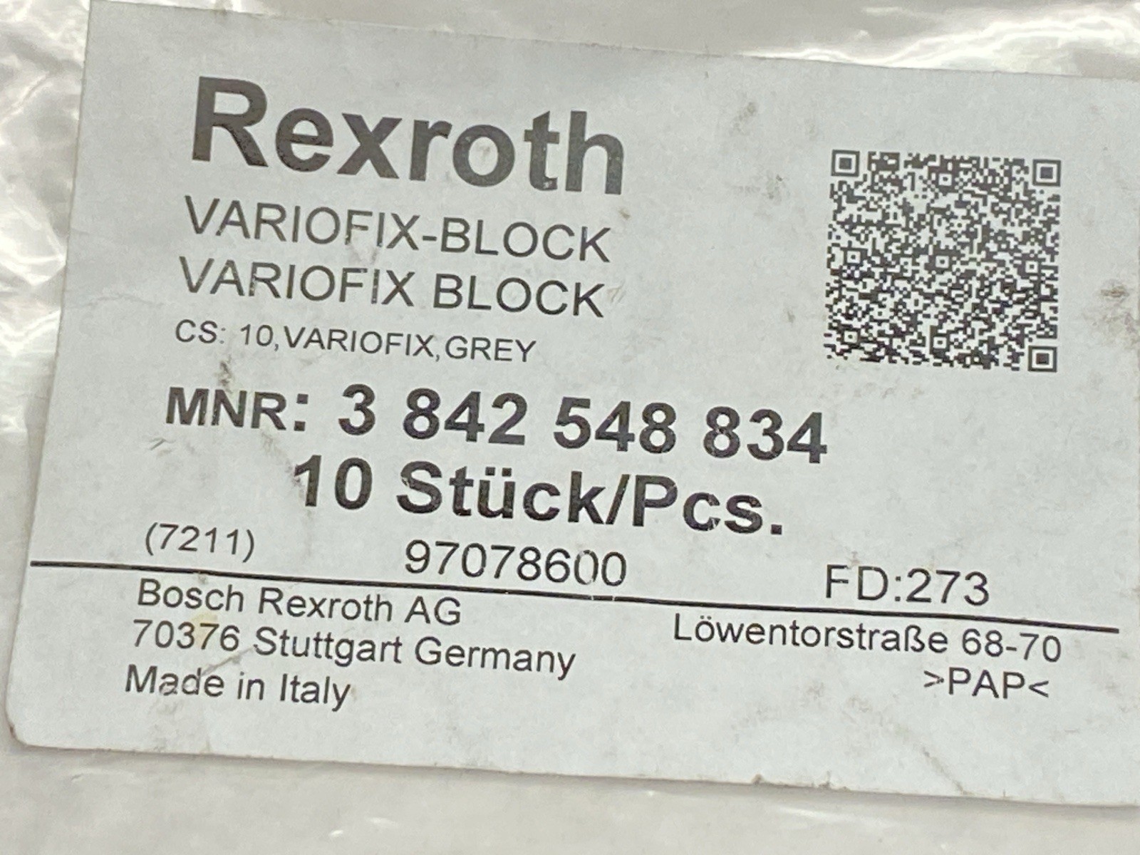 Bosch Rexroth 3842548834 Variofix Block Black PKG OF 10