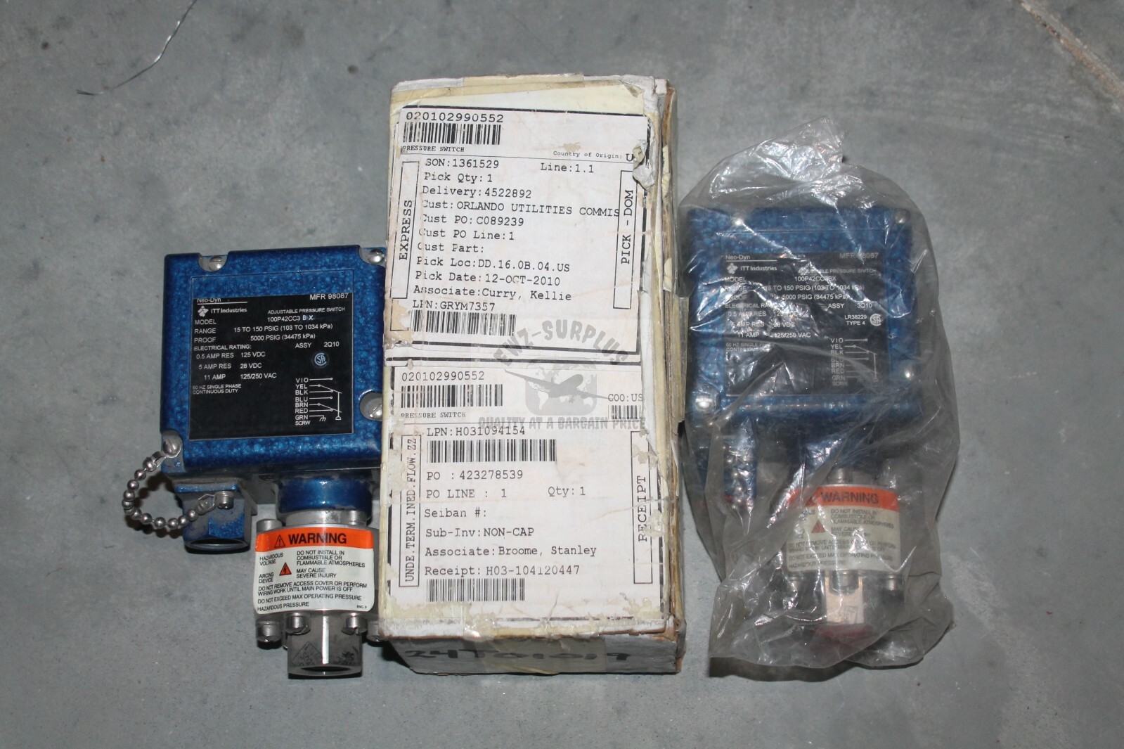 LOT 2 NEW OLD STOCK! NEO-DYN 15-150PSIG ADJUSTABLE PRESSURE SWITCH 100P42CC3BX