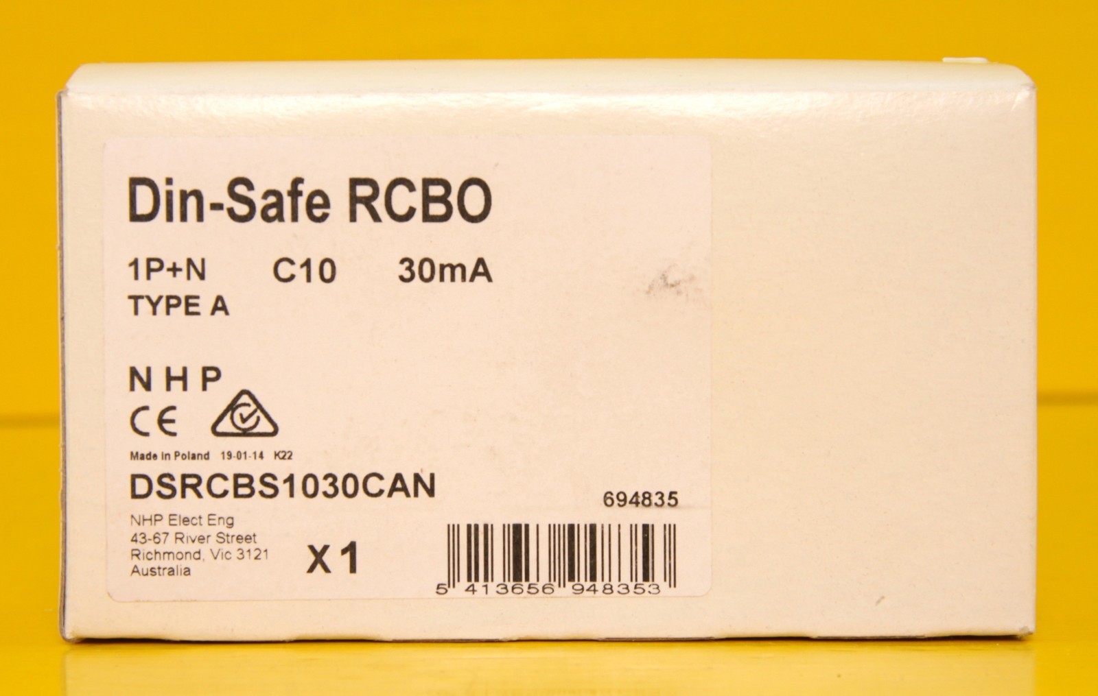 NHP DSRCBS1030CAN RCBO Circuit Breaker 10A , 1P+N 30mA , 6kA C , Type A