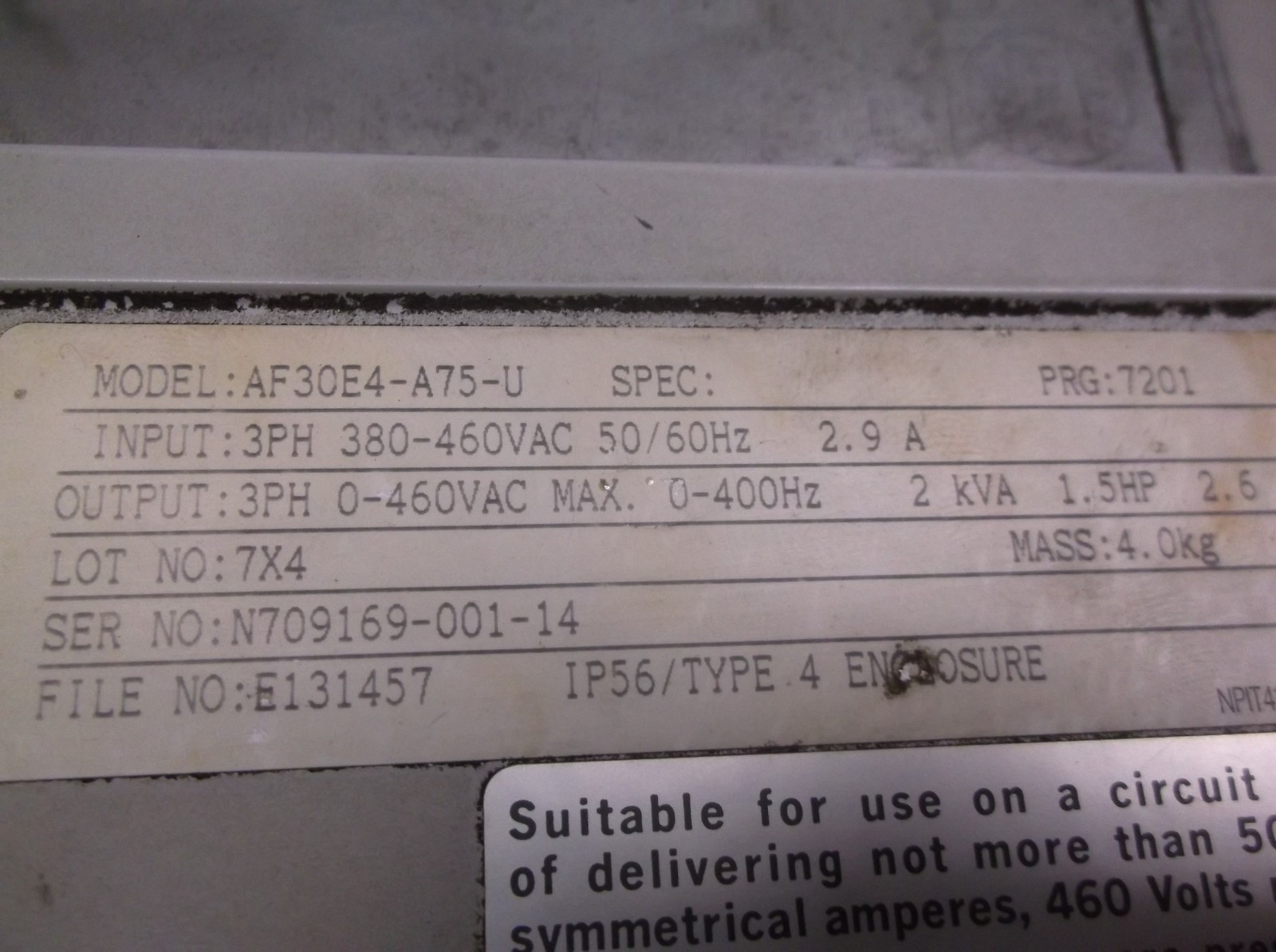 Sumitomo AC Drive AF30E4-A75-U IP56/Type 4 E131457 *FREE SHIPPING*