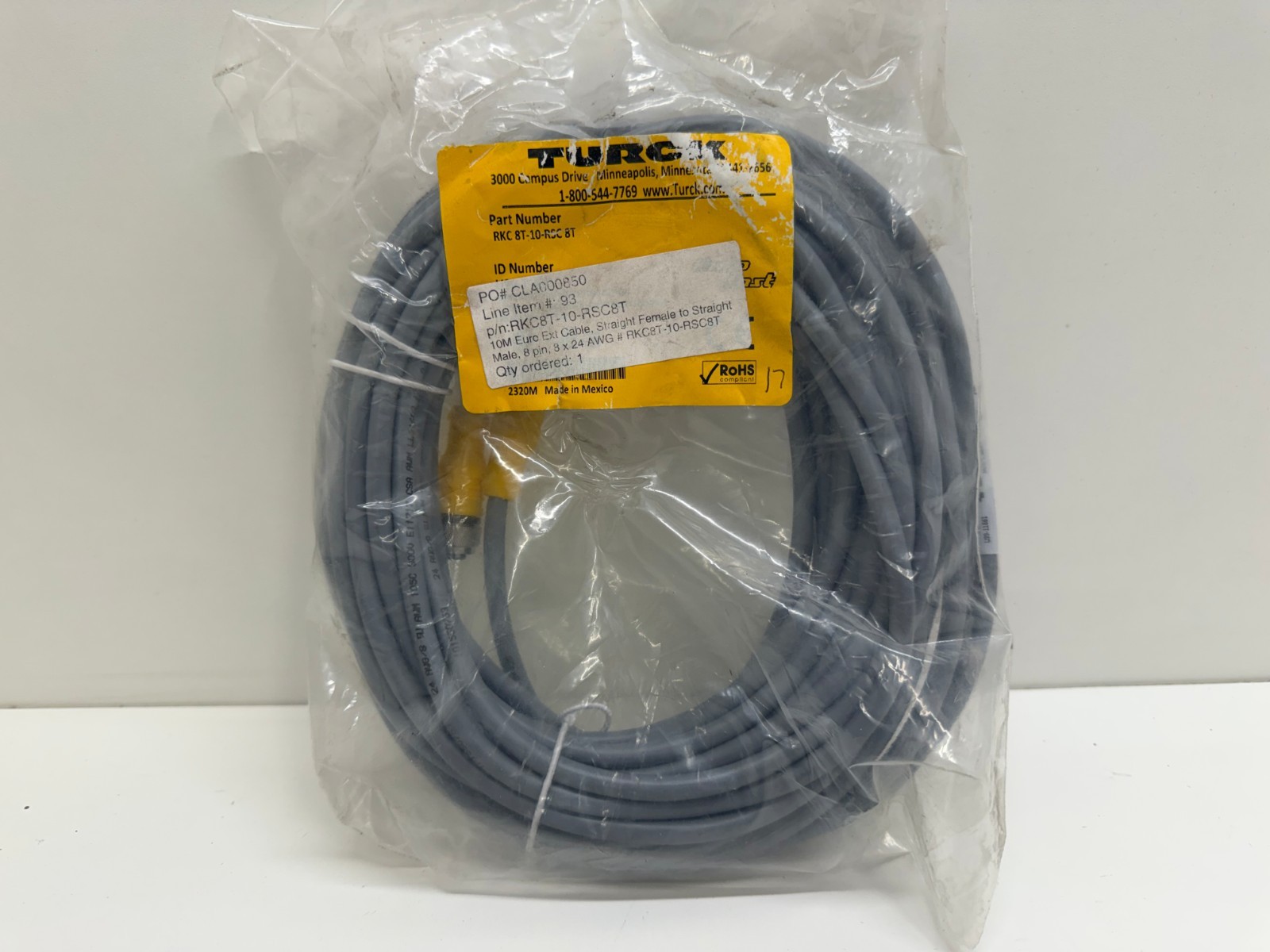 NEW IN BAG! TURCK DOUDLE-ENDED MALE/FEMALE CORDSET RKC 8T-10-RSC 8T U99-11861