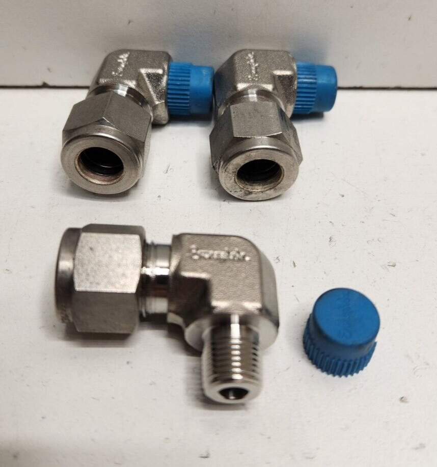 LOT OF 3 NEW OLD STOCK! SWAGELOK 3/8″ TUBE X 1/8″ MNPT ELBOWS SS-600-2-2