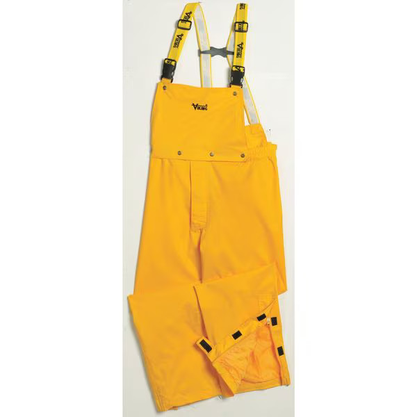 Viking Rain Bib Pants, 100% Nylon, 32 1/2 in Inseam, Elastic Closure, Yellow,