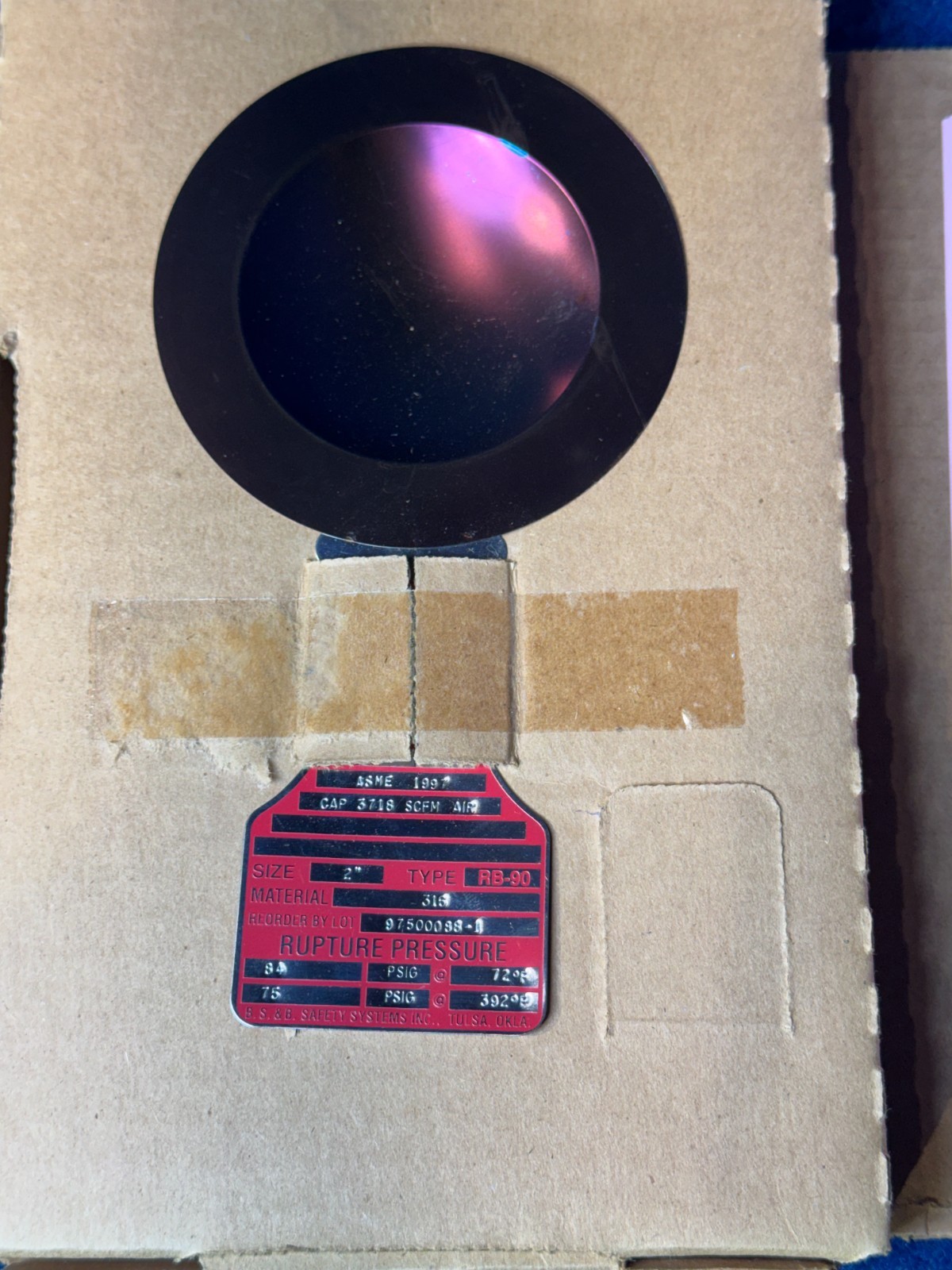 BS&B RB-90 Rupture Disk 2in 316 SS 84 PSIG @72F 75 PSIG @392F