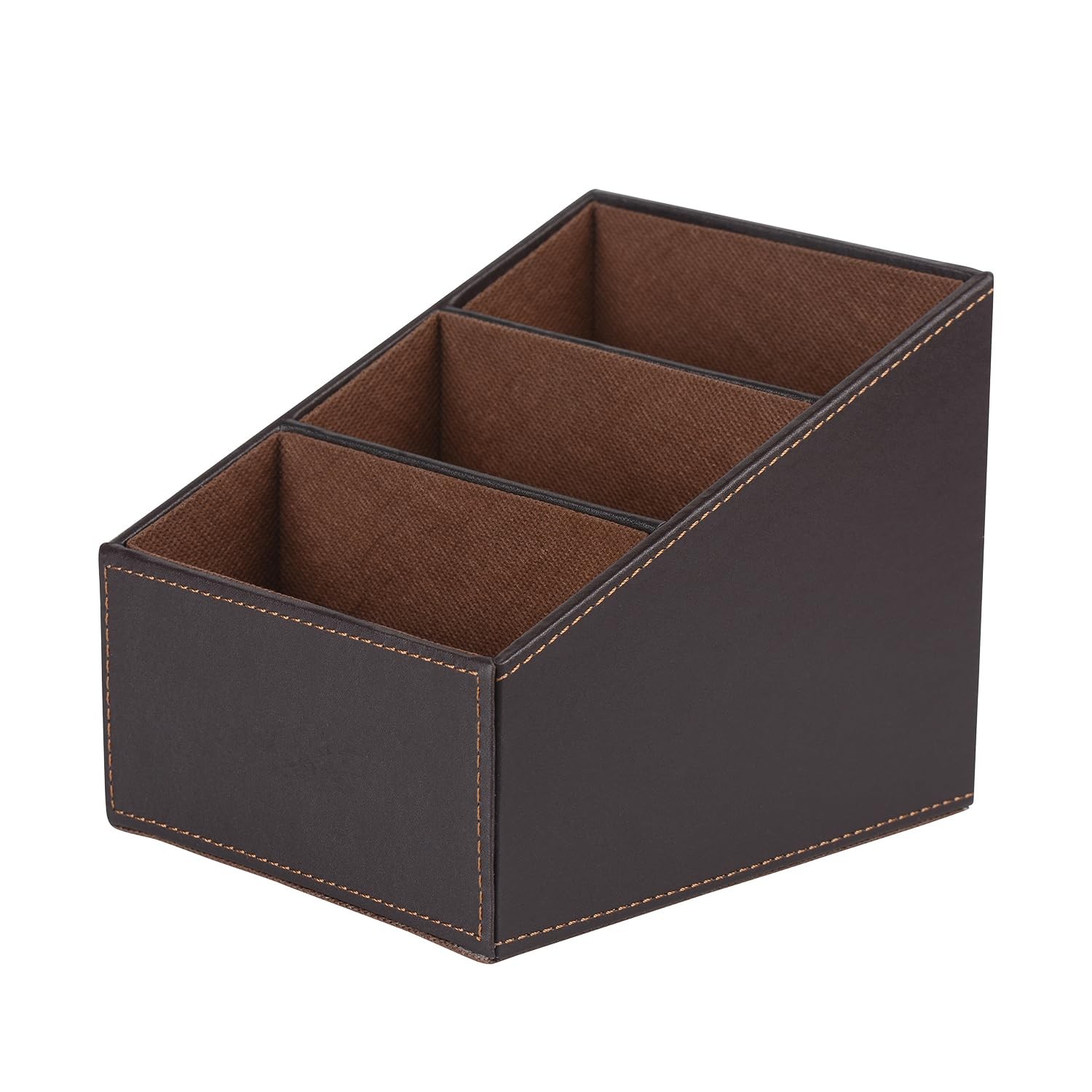 I-MART PU Leather Remote Control Holder Organizer with 3 Compartments, Brown