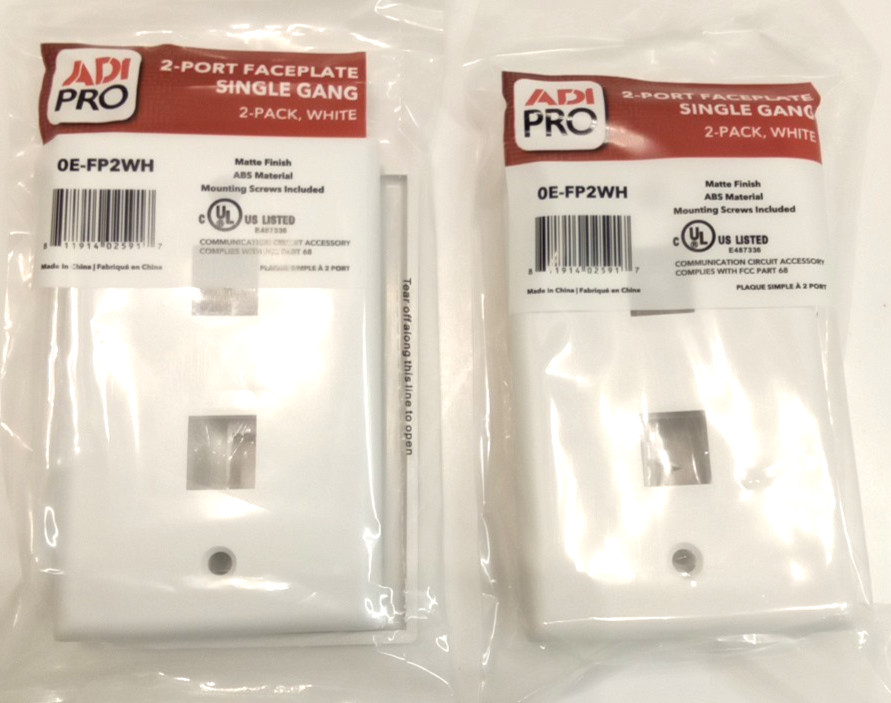 ADI Pro OE-FP2WH 2-Port Faceplate Single Gang Matte White 2-2pks / 4pcs Total