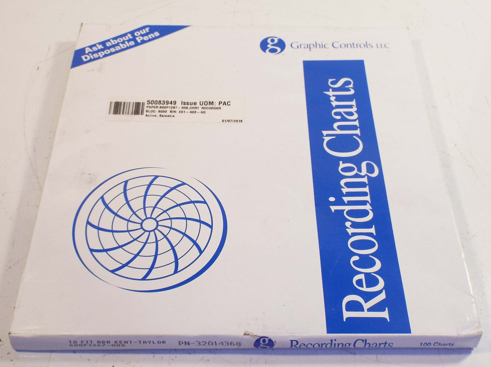 100 NEW GRAPHIC CONTROLS 32014368 CIRCULAR RECORDER CHART PAPER NIB