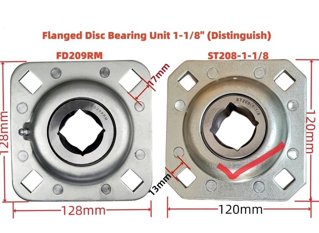 FD209RM, FD209R, DHU1-1/8S-209 Riveted Flanged Disc Harrow Bearing 1-1/8″ Bore