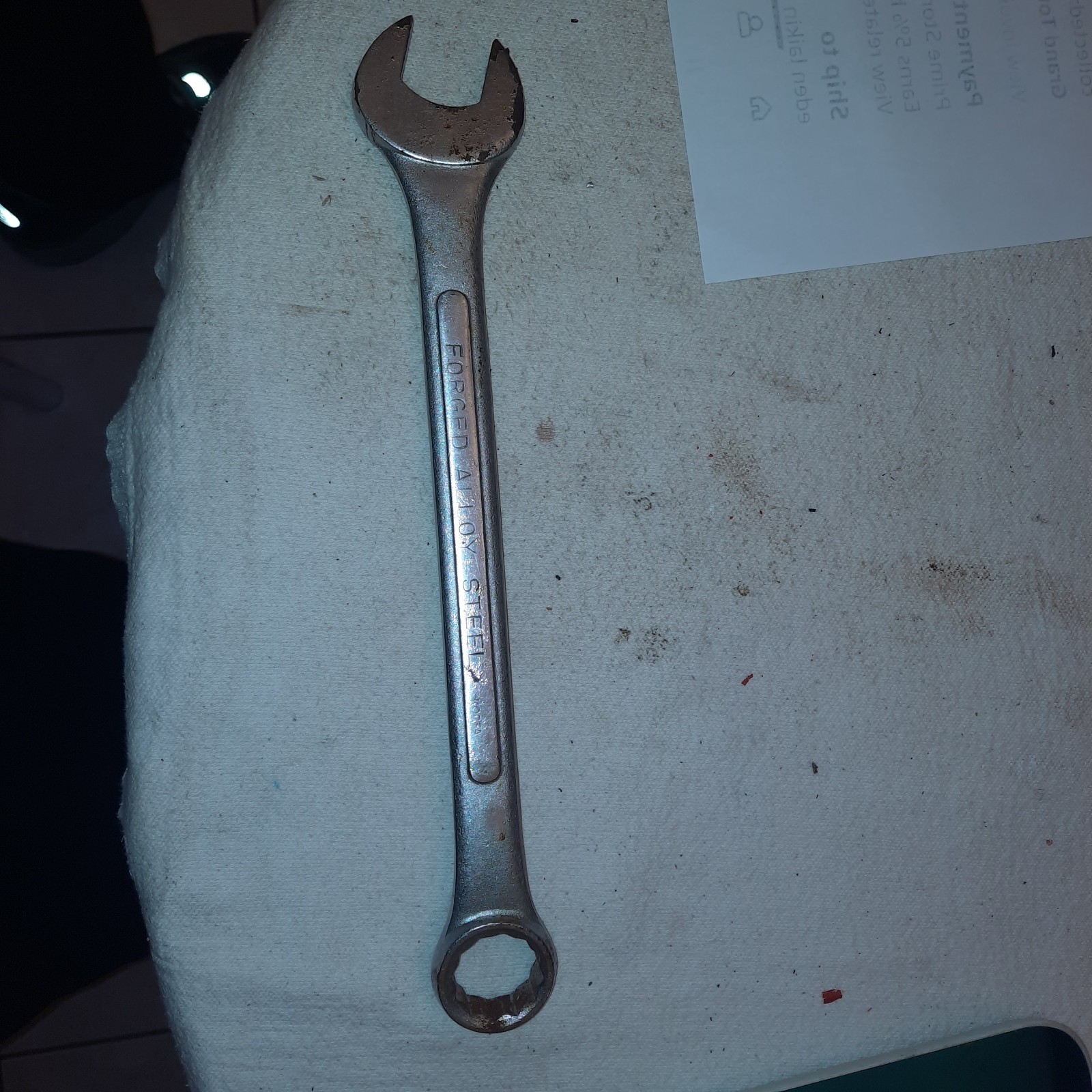 Paramount Combination Wrench 12 pt. 15/16 in. Some peeling chrome.