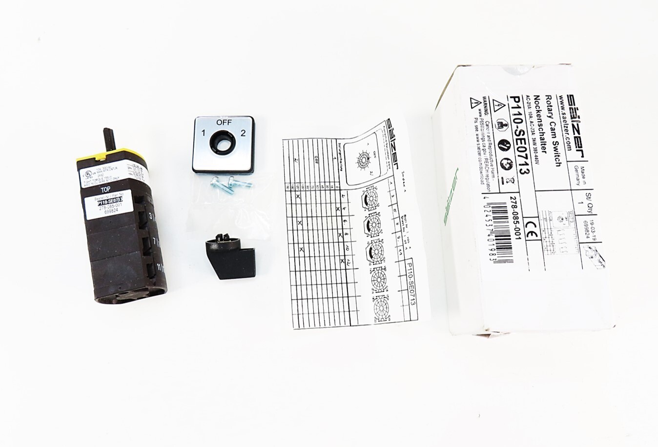 Salzer P110-SE0713 3-Position 1/Off/2 Rotary Cam Switch 10A 3kW 380-440V NEW