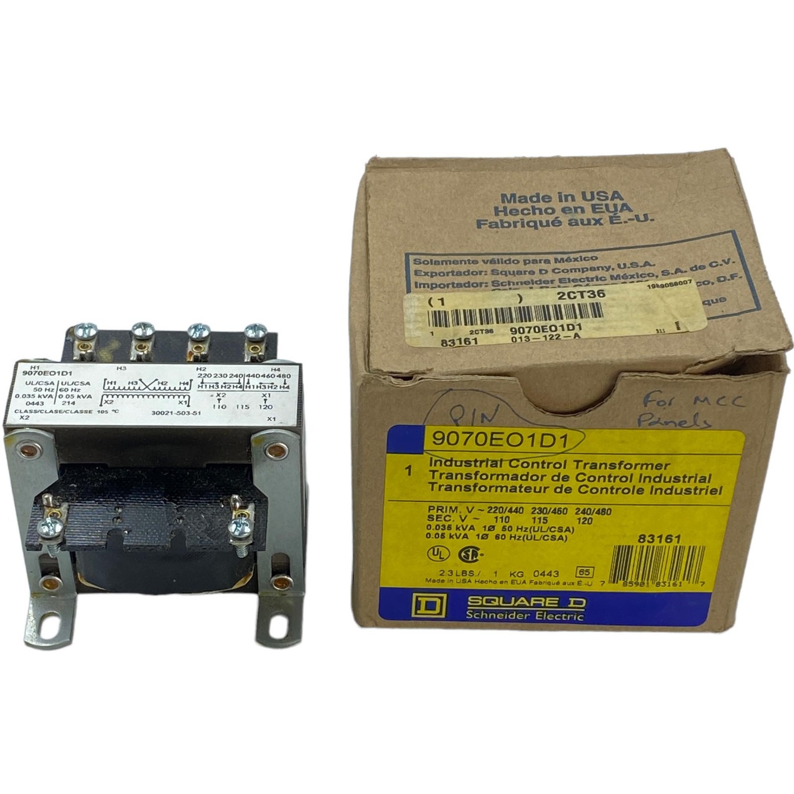 9070EO1D1 Square D Industrial Control Transformer 220/240V