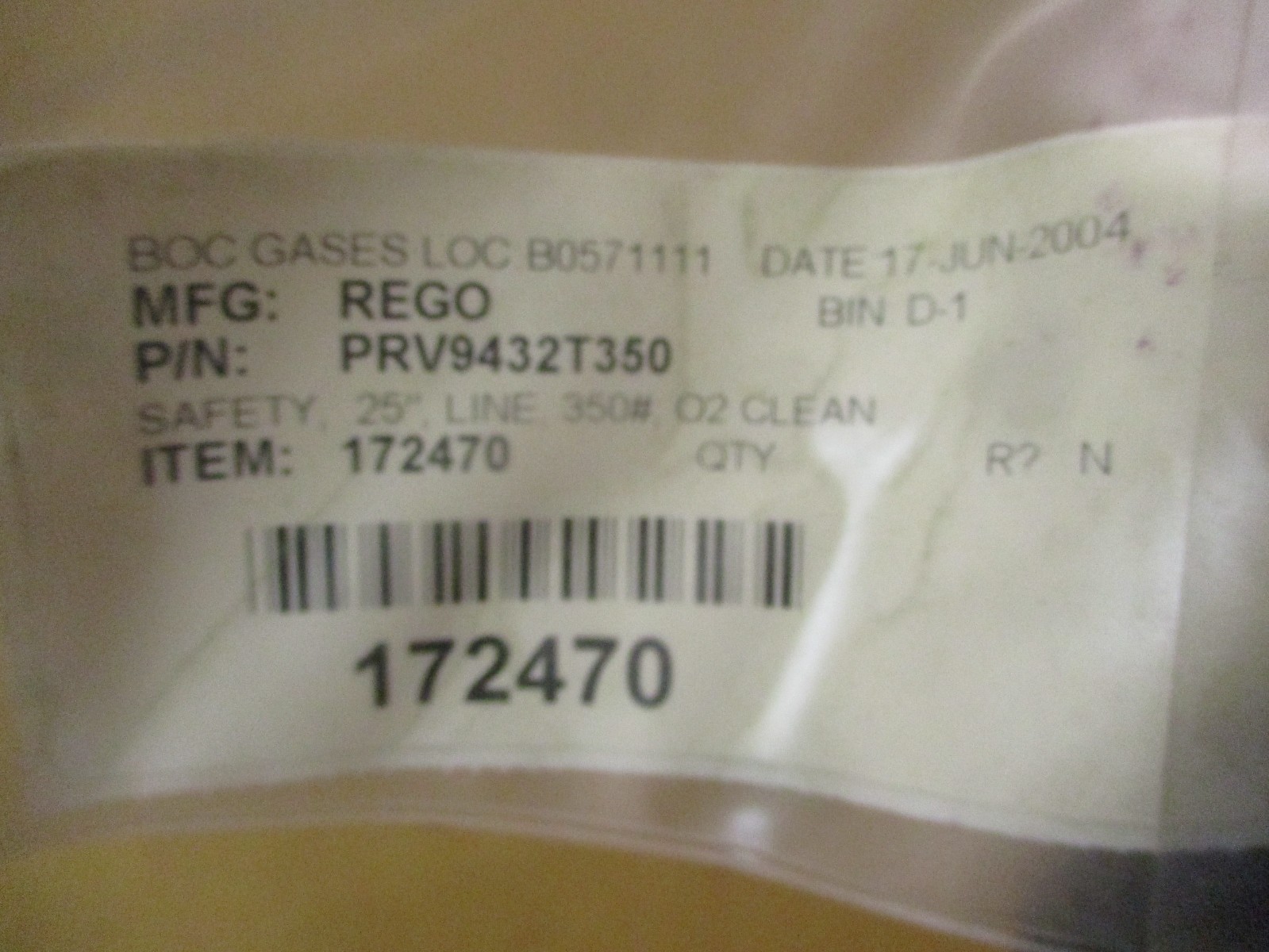 New Lot of 6 Pcs REGO PRV9432T Safety, 25″, Line 350# O2 Clean 53124PRX
