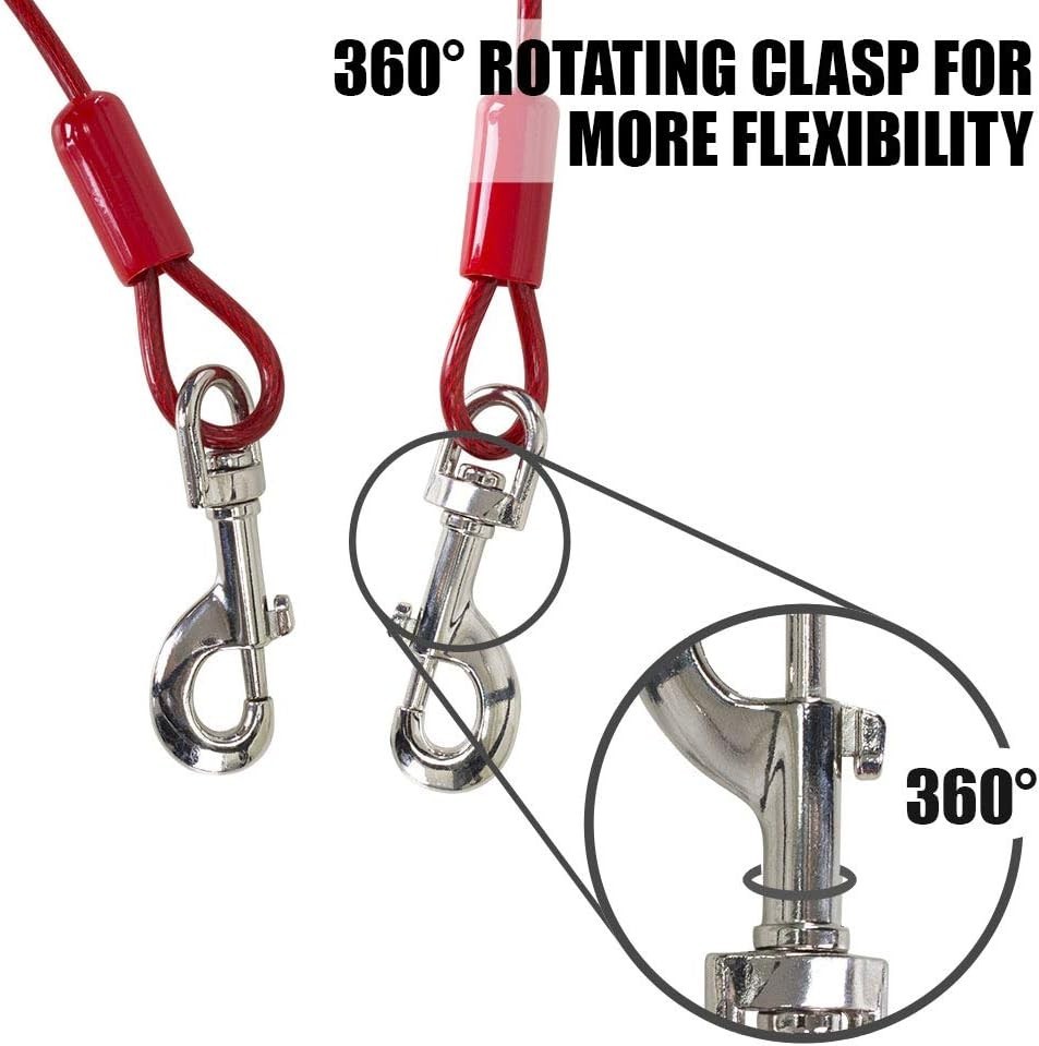 Dog Tie Out Cable 30 Feet – Heavy Duty Dog Lead up to 125 Pounds – Reflective &