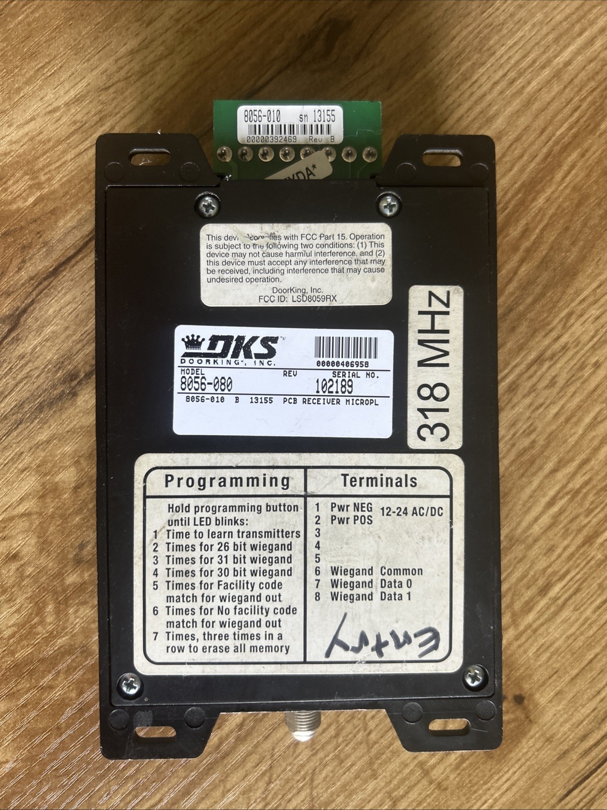 DoorKing DKS 8056-080 MicroPLUS Receiver 318 MHz Wiegand Access Control